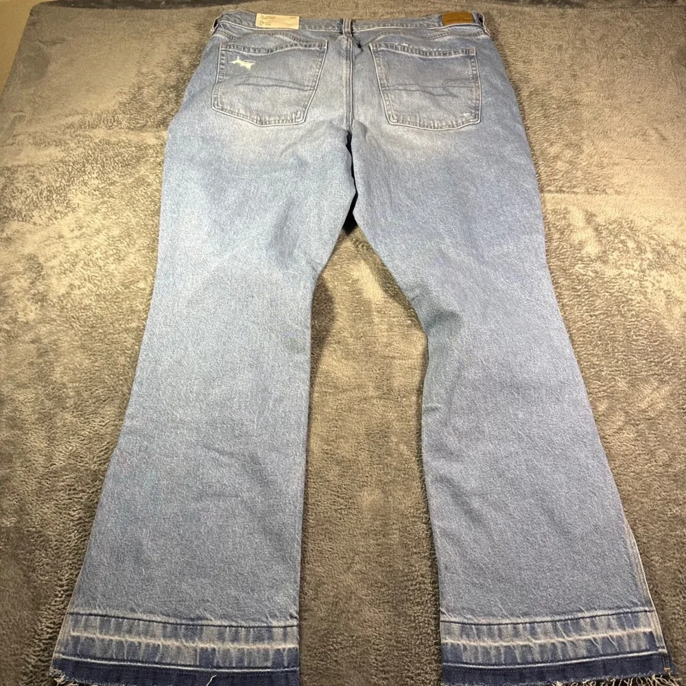 American Eagle 90s Low-Rise Skinny Kick Jeans Dream Blue Split Hem 18 34W NEW